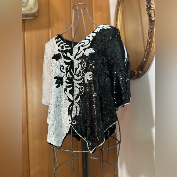 Vintage sequin, 100% silk “poncho” top, medium - Picture 8 of 11